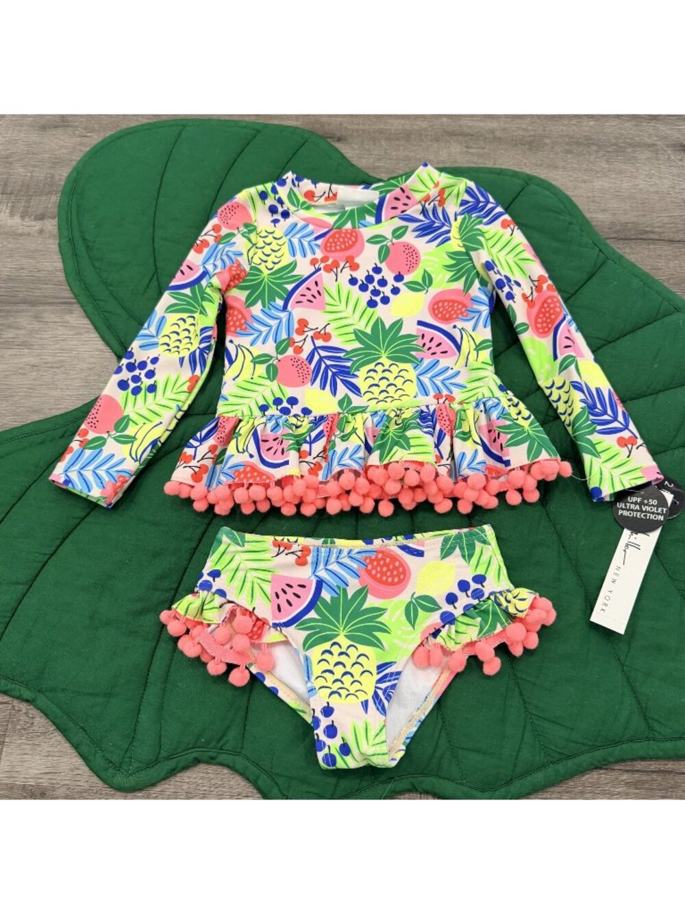 Nicole Miller Toddler Girl 2T Fruit Print 2pc Swim Set Rashguard Top Bikini